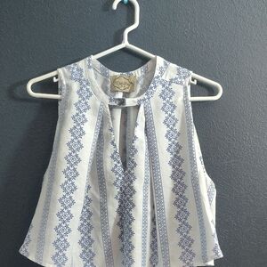DeJaVu Elegant Blue and White Cropped Cotton Sleeveless Top